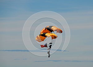 Skydivers with American flag