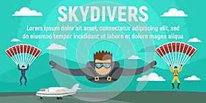 Skydivers concept banner, flat style