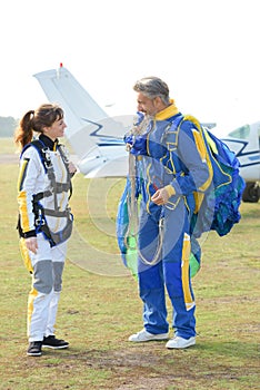 Skydivers having a conversation