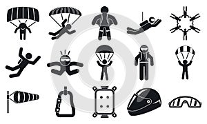 Skydivers icons set, simple style