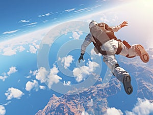 Skydiving Astronaut Above Earth