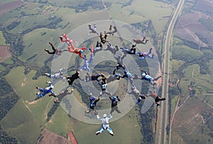 Skydiving big group formation