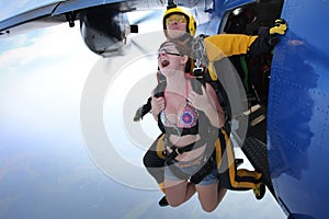Skydiving. Emotions on the exit.