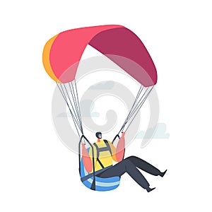 Skydiving, Extreme Paragliding Activities, Recreation. Skydiver Jumping with Parachute Soaring in Sky, Parachuting Sport