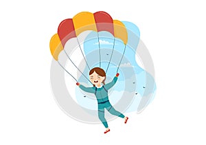 Skydiving Illustration with Kids Skydivers use Parachute and Sky Jump for Outdoor Activities in Extreme Sport Cartoon Hand Drawn