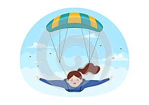 Skydiving Illustration with Skydivers use Parachute and Sky Jump for Outdoor Activities in Flat Extreme Sport Cartoon Hand Drawn