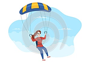 Skydiving Illustration with Skydivers use Parachute and Sky Jump for Outdoor Activities in Flat Extreme Sport Cartoon Hand Drawn