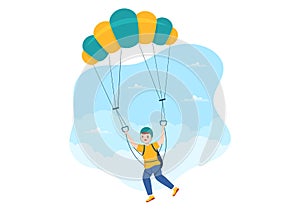 Skydiving Illustration with Skydivers use Parachute and Sky Jump for Outdoor Activities in Flat Extreme Sport Cartoon Hand Drawn