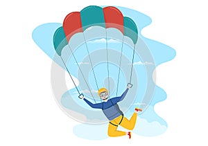 Skydiving Illustration with Skydivers use Parachute and Sky Jump for Outdoor Activities in Flat Extreme Sport Cartoon Hand Drawn