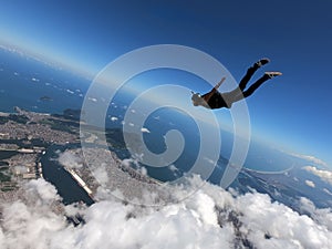 Skydiving over the Santos Port, SÃ£o Paulo state, Brazil. photo