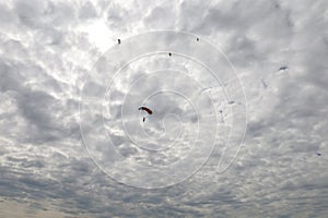 Skydiving. A parachute is landing.
