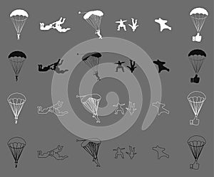 Skydiving and parachute sport vector flat icons photo