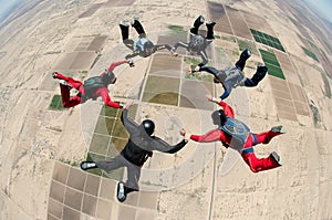 Skydiving people team work