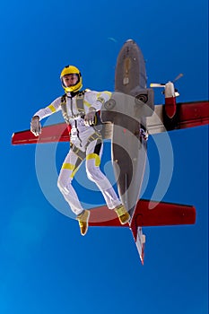 Skydiving photo. The concept of active recreation.