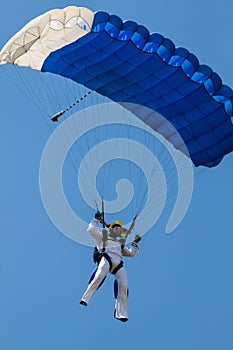 Skydiving photo. Extreme sport concept. Flying in a free fall.