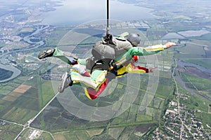 Skydiving photo Tandem jump in free fall.