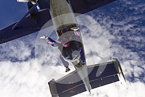 Skydiving photo. Tandem jump in freefall.