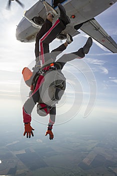 Skydiving photo. Tandem jump in freefall.