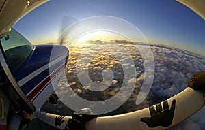 Skydiving plane sunset