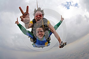 Skydiving tandem happiness photo