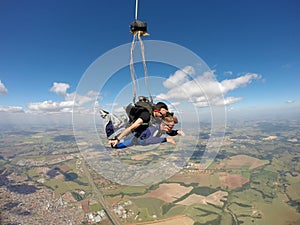 Skydiving tandem open parachute