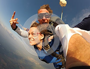 Skydiving tandem selfie pretty woman