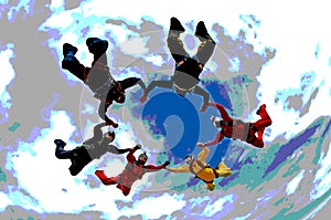 Skydiving team group formation illustration