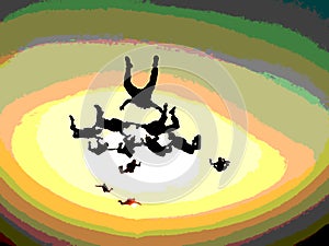 Skydiving team group formation illustration