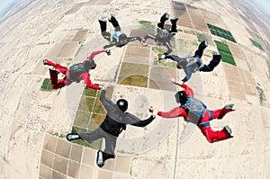 Skydiving team group formation illustration blurred effect