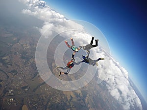 Skydiving team work star formation