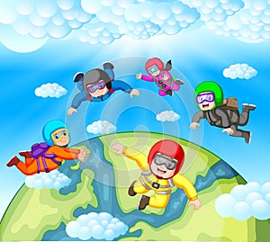 Skydiving team work