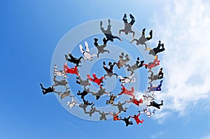Skydiving team work low angle view