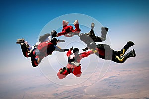 Skydiving teamwork formation