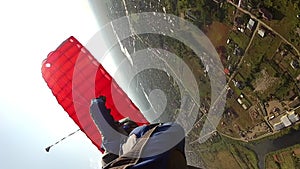 Skydiving video. Skydiver piloting a parachute.