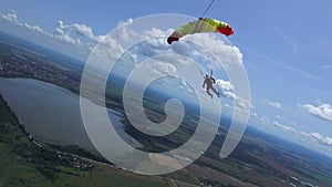 Skydiving video. Skydiver pilots its parachute.