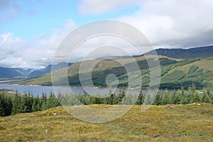 Skye Island Northwestern part of Scotland. Natural landscapes of forests, large numbers of lakes, mountain ranges and valleys of t