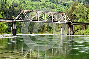 Skykomish River at Big Eddy near Gold Bar and rail bridge