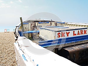 Skylark old fishing boat rotting away on Brighton Beach