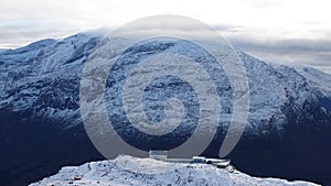 Skylift in snow on Mount Hoven in Loen in Vestland in Norway