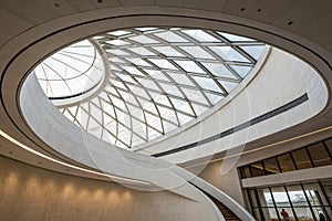 Skylight with curved wall and abstract architecture