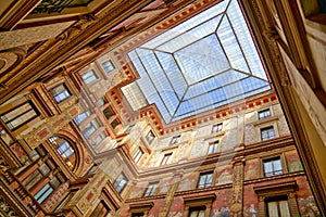 Skylight Window and Colourful Facade at Galleria Sciarra in Rome, Italy