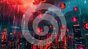 The skyline is ablaze with digital currency symbols as the storm rages on highlighting the dominant role of technology photo