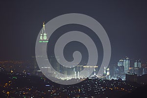 Skyline with Abraj Al Bait Royal Clock Tower Makkah in Makkah, Saudi Arabia,, night photo   photo