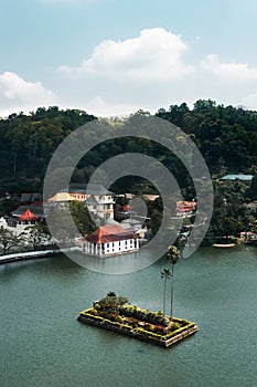 Skyline aerial view of Kandy lake city and famous landmark Sri Dalada Maligawa, Sacred Tooth Relic The Temple in Sri