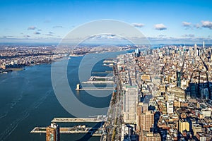 Skyline aerial view of Manhattan with skyscrapers and Hudson River - New York, USA