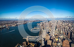 Skyline aerial view of Manhattan with skyscrapers and Hudson River - New York, USA