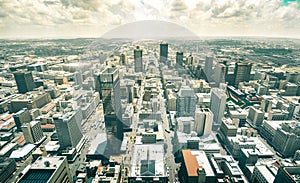 Skyline aerial view of skyscrapers in Johannesburg photo