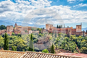 Skyline of the Alhambra Fortess in Granada, Spain