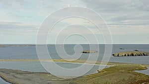 Skyline of Arctic Ocean on background desert archipelago Novaya Zemlya.