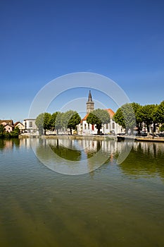 Skyline of Audincourt at the river Doubs